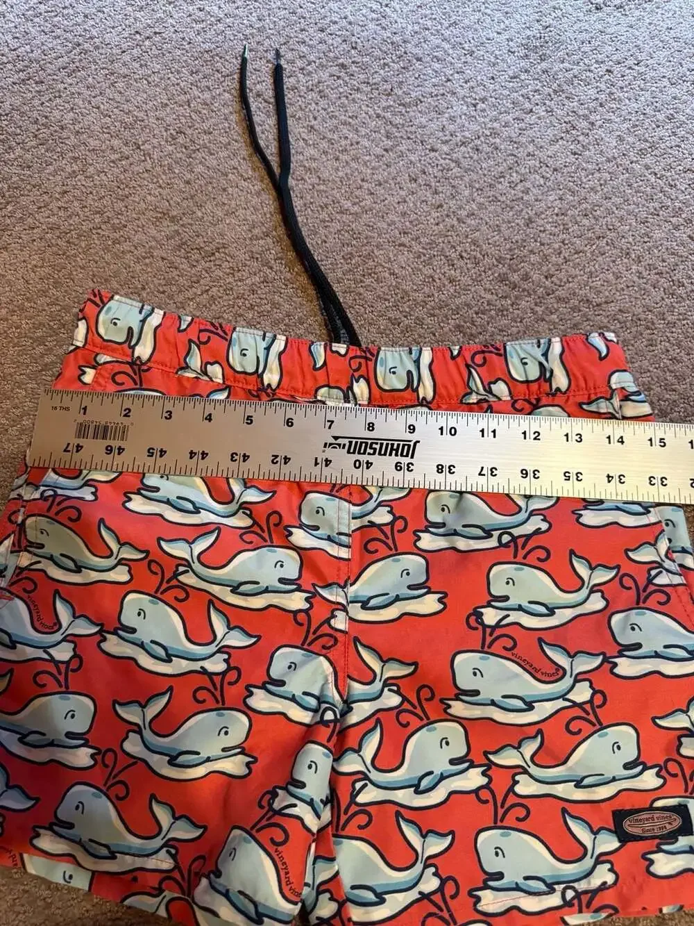 Vineyard Vines Boys Whale Pattern Swim Trunks Red